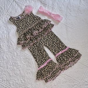 3-6m Baby MUD PIE Pink/Leopard One Piece Headband